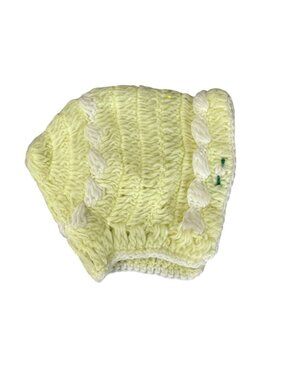 Handmade Yellow Crochet Baby Hat White Braided Design Soft Yarn Unisex Vintage